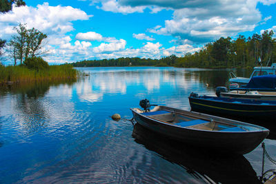 Boats in calm lake