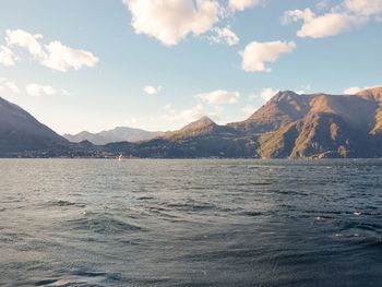 View of sea against mountain range