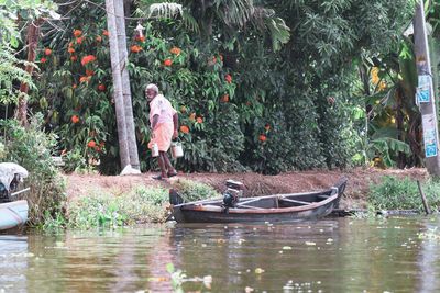 Wooden sculpture in lake
