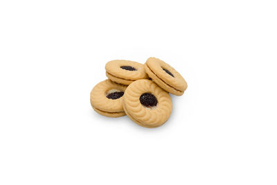 High angle view of cookies against white background