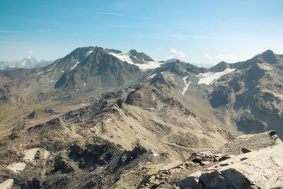 View of the heights of ménuires in summer in the tarentaise massif in the alps in france