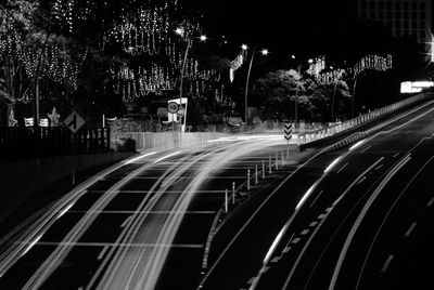 Light trails on road at night