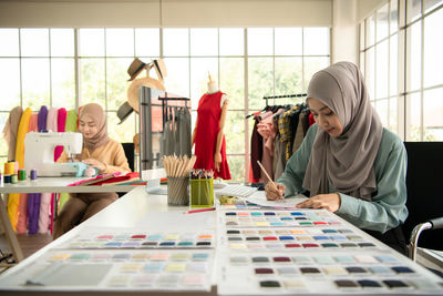 Woman working on table