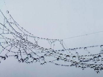 Low angle view of water drops against clear sky