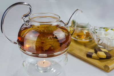 Close-up of herbal tea in teapot