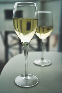 Close-up of wineglass on table