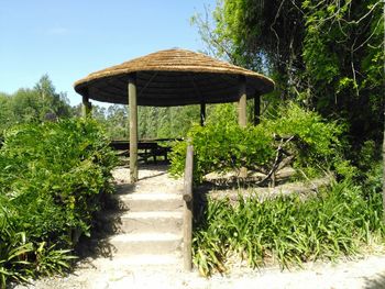 Gazebo in park against clear sky