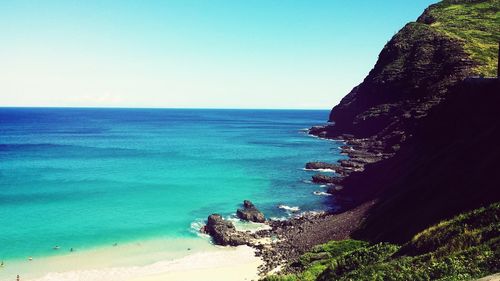 Scenic view of sea against clear sky