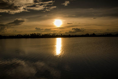 Scenic view of lake against sky during sunset
