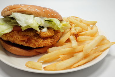 Close-up of burger on plate