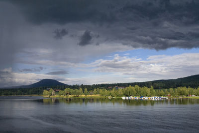 Scenic view of lake against sky