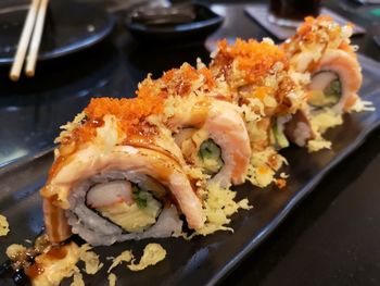 Close-up of sushi served in plate