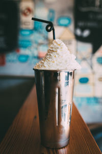 Close-up of ice cream on table