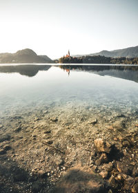 Scenic view of lake against clear sky