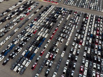High angle view of cars in parking lot