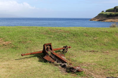 Scenic view of old sea against sky