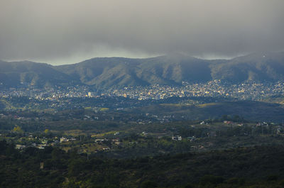High angle view of cityscape against sky