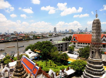 High angle view of buildings in city