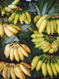High angle view of yellow bananas for sale at market