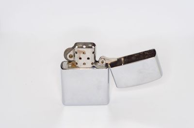 Close up of camera over white background
