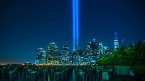 Illuminated cityscape at night