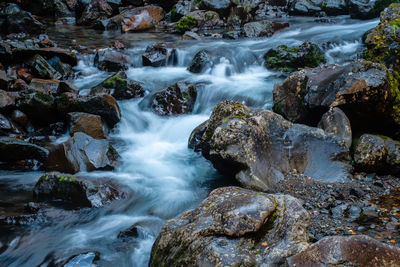 Water stream against rock