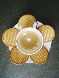 High angle view of breakfast on table