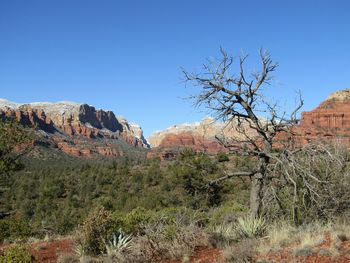 Scenic view of rocky mountains against clear sky