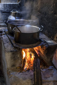 Preparing food on wood burning stove