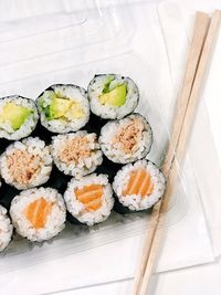 High angle view of sushi on table