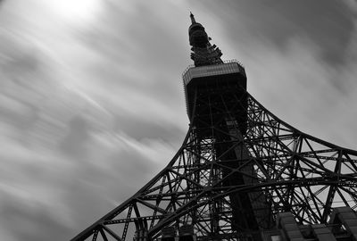 Low angle view the long exposure of tokyo tower against sky