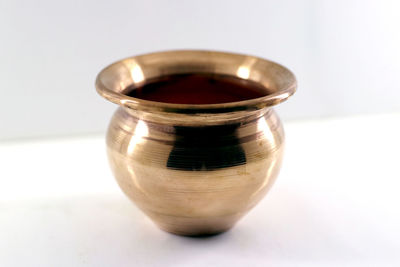 High angle view of glass container on table