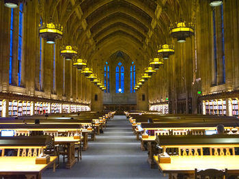 Panoramic view of illuminated buildings in library