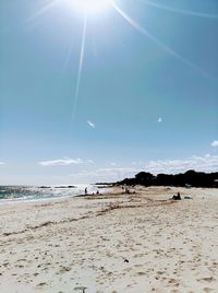 Scenic view of beach against sky on sunny day