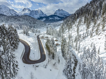 Mountain in the snow. sappada, geometries and panoramas from above.