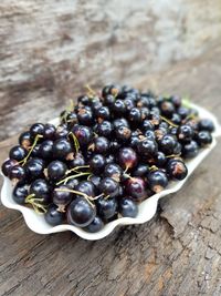 High angle view of grapes on table