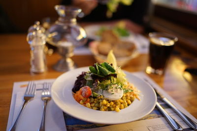 Close-up of food served on table in restaurant