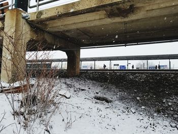 Snow covered railroad tracks in winter