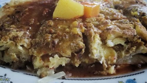 Close-up of breakfast served in plate