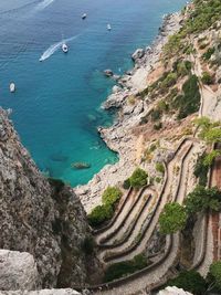 High angle view of rocks on beach