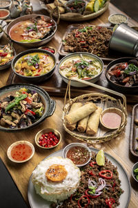 High angle view of food on table