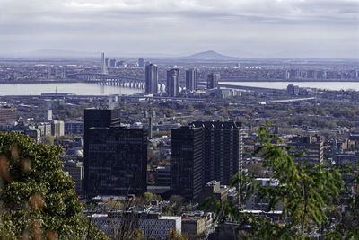 High angle view of cityscape against sky