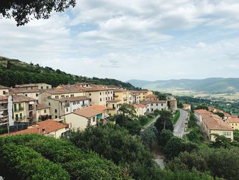 High angle view of townscape against sky