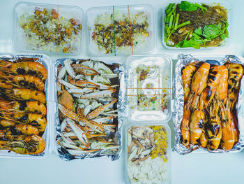 High angle view of food on table