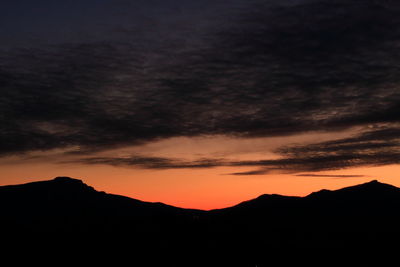 Silhouette mountains against sky at sunset