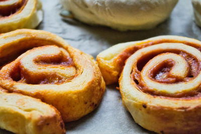 High angle view of homemade bread on table