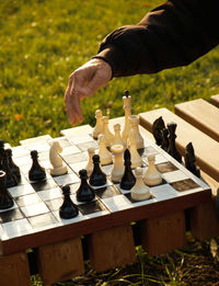 Low angle view of chess playing on table