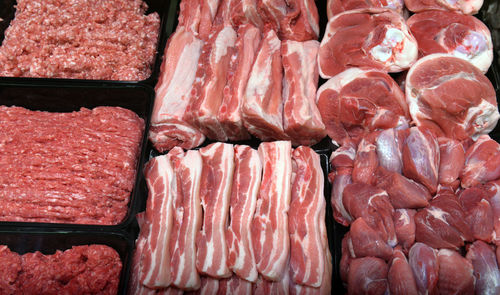 Full frame shot of meat for sale at market