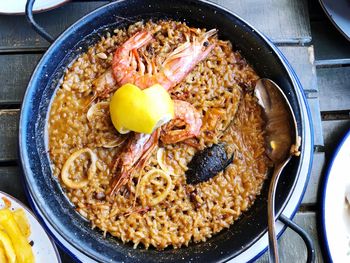 High angle view of food in plate