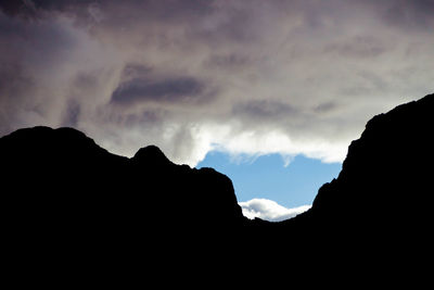 Scenic view of silhouette mountains against dramatic sky